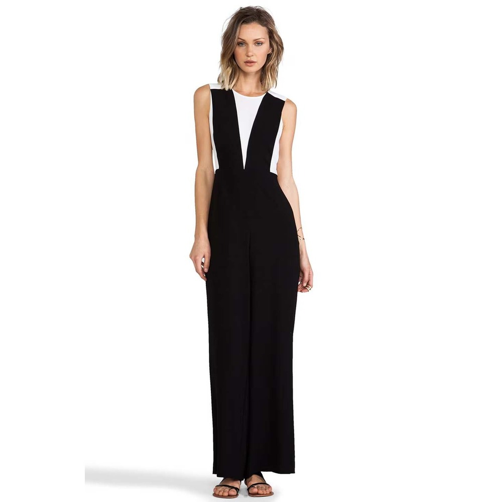 BCBGMaxAzria Black and White Sleeveless Wide-Leg Jumpsuit